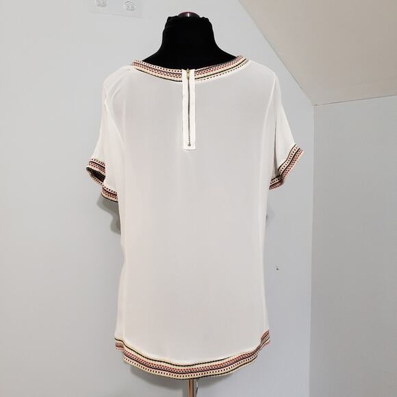 Potter's Pot Semi Sheer Knit Trim Short Sleeve High Low Top Large - Picture 3 of 11